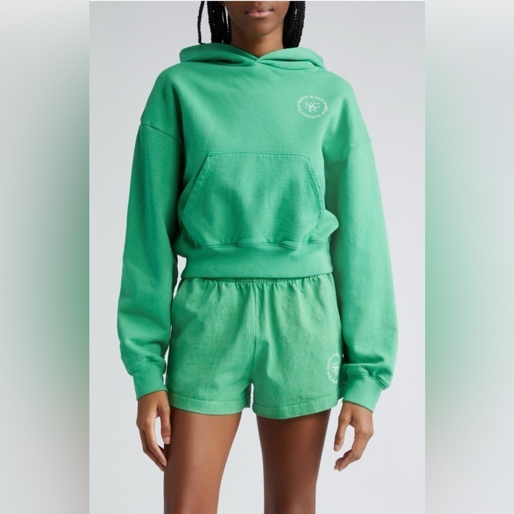 Sporty & Rich Health & Wellness Club Cropped Cotton Hoodie - Verde